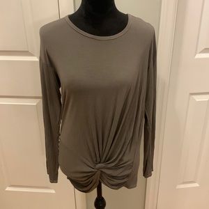 NWOT Michael Stars Ruched Front Olive Green Long Sleeve Tee- Size OS